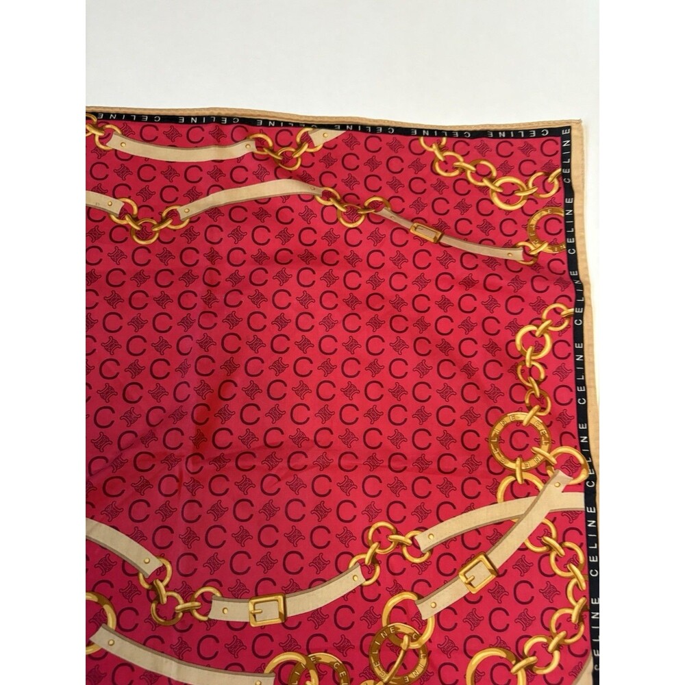 Celine Scarf Red W/ Macadam Monogram Pattern Gold… - image 4
